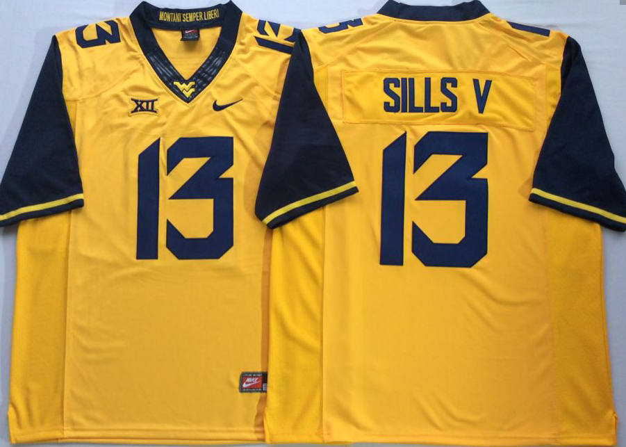 NCAA Men West Virginia Mountaineers Yellow 13 SILLS V